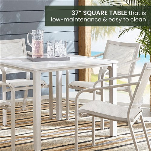 Hanover - Morrison 5pc Dining: 4 Sling Chairs and 38" Square Slat Table - White/Multi-United Backyard