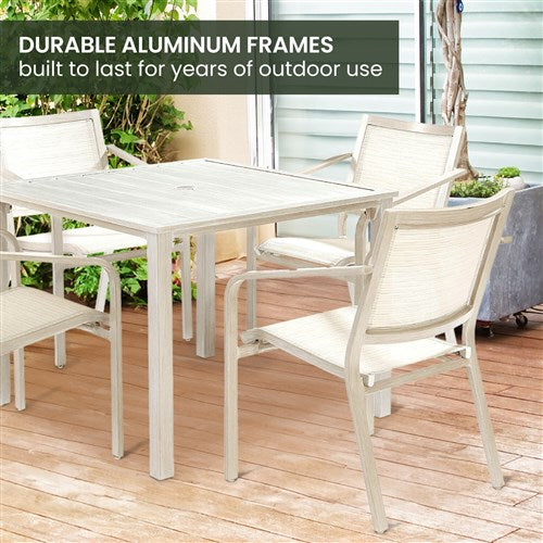 Hanover - Morrison 5pc Dining: 4 Sling Chairs and 38" Square Slat Table - White/Multi-United Backyard