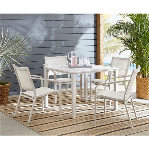 Hanover - Morrison 5pc Dining: 4 Sling Chairs and 38" Square Slat Table - White/Multi-United Backyard