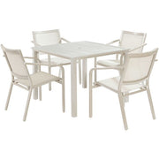 Hanover - Morrison 5pc Dining: 4 Sling Chairs and 38" Square Slat Table - White/Multi-United Backyard