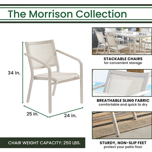 Hanover - Morrison 7pc Dining: 6 Sling Chairs and 66"x38" Slat Table - White/Multi-United Backyard