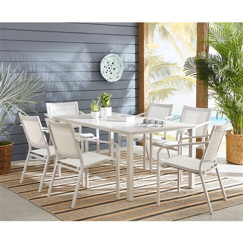 Hanover - Morrison 7pc Dining: 6 Sling Chairs and 66"x38" Slat Table - White/Multi-United Backyard