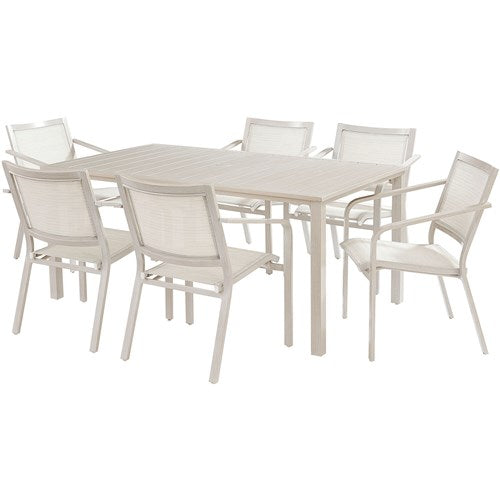 Hanover - Morrison 7pc Dining: 6 Sling Chairs and 66"x38" Slat Table - White/Multi-United Backyard