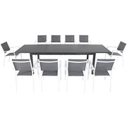 Hanover - Naples 11pc: 10 Aluminum Sling Chairs, Aluminum Extension Table - White/Gray-United Backyard