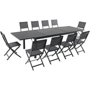 Hanover - Naples 11pc: 10 Aluminum Sling Folding Chairs, Aluminum Extension Table - Gray/Gray-United Backyard
