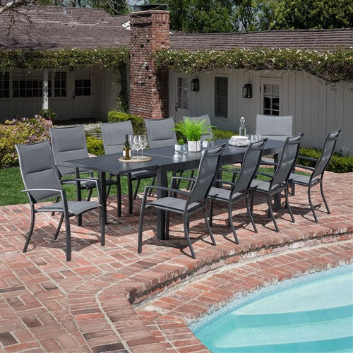 Hanover - Naples 11pc: 10 High Back Padded Sling Chairs, Aluminum Extension Table - Gray/Gray-United Backyard