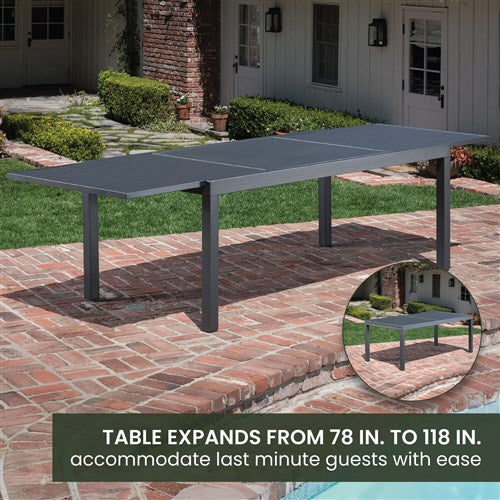 Hanover - Naples 11pc: 10 High Back Padded Sling Chairs, Aluminum Extension Table - Gray/Gray-United Backyard