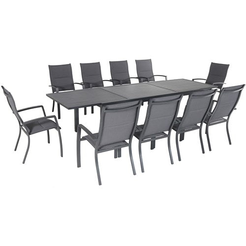 Hanover - Naples 11pc: 10 High Back Padded Sling Chairs, Aluminum Extension Table - Gray/Gray-United Backyard