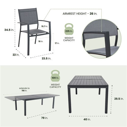 Hanover - Naples 11pc Dining Set: 10 Sling Back Chairs, 1 Aluminum Table - Aluminum-United Backyard