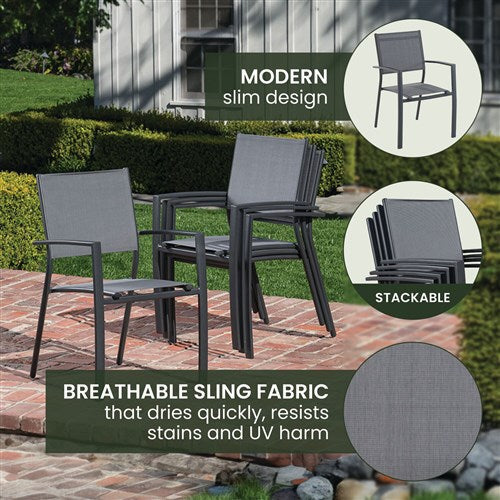 Hanover - Naples 11pc Dining Set: 10 Sling Back Chairs, 1 Aluminum Table - Aluminum-United Backyard