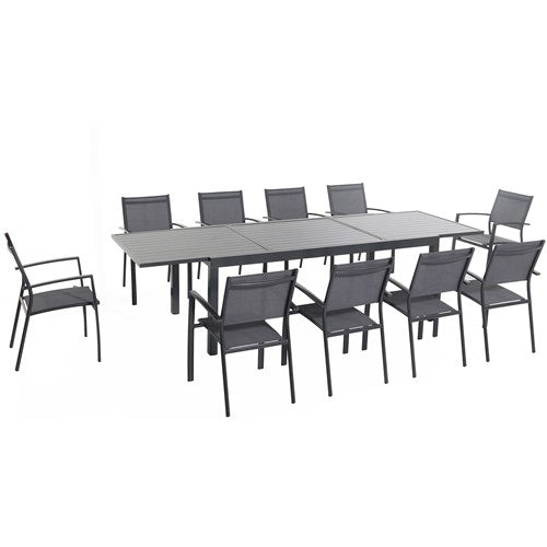 Hanover - Naples 11pc Dining Set: 10 Sling Back Chairs, 1 Aluminum Table - Aluminum-United Backyard
