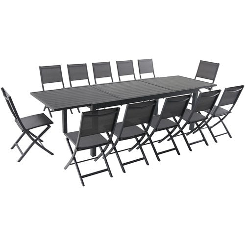 Hanover - Naples 13pc: 12 Aluminum Sling Folding Chairs, Aluminum Extension Table - Gray/Gray-United Backyard