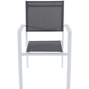 Hanover - Naples 5pc: 4 Aluminum Sling Back Chairs, 38" Square Slat Top Table - White/Gray-United Backyard