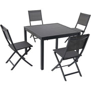 Hanover - Naples 5pc: 4 Aluminum Sling Folding Chairs, 38" Square Slat Top Table - Gray/Gray-United Backyard