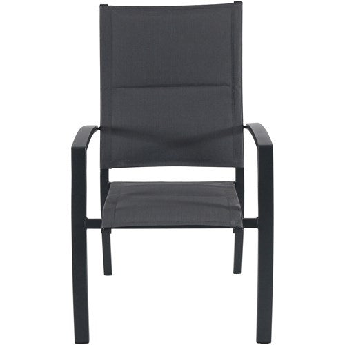 Hanover - Naples 5pc: 4 High Back Padded Sling Chairs, 38" Square Slat Top Table - Gray/Gray-United Backyard