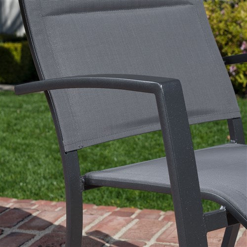 Hanover - Naples 5pc: 4 High Back Padded Sling Chairs, 38" Square Slat Top Table - Gray/Gray-United Backyard