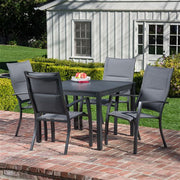 Hanover - Naples 5pc: 4 High Back Padded Sling Chairs, 38" Square Slat Top Table - Gray/Gray-United Backyard