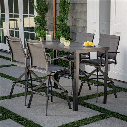Hanover - Naples 5pc Bar Set: 4 Sling Bar Chairs and Glass Bar Table - Gray-United Backyard