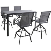 Hanover - Naples 5pc Bar Set: 4 Sling Bar Chairs and Glass Bar Table - Gray-United Backyard