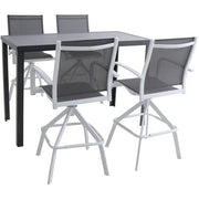 Hanover - Naples 5pc Bar Set: 4 Sling Bar Chairs and Glass Bar Table - White/Gray-United Backyard