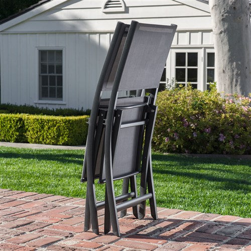 Hanover - Naples 7pc: 6 Aluminum Folding Sling Chairs, Aluminum Extension Table - Gray/Gray-United Backyard
