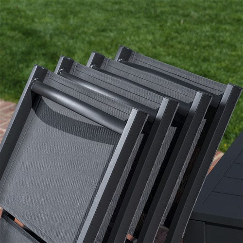 Hanover - Naples 7pc: 6 Aluminum Folding Sling Chairs, Aluminum Extension Table - Gray/Gray-United Backyard