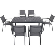 Hanover - Naples 7pc: 6 Aluminum Sling Chairs, 63x35" Aluminum Slat Table - Gray/Gray-United Backyard