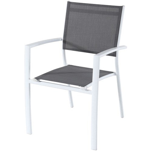 Hanover - Naples 7pc: 6 Aluminum Sling Chairs, 63x35" Aluminum Slat Table - White/Gray-United Backyard