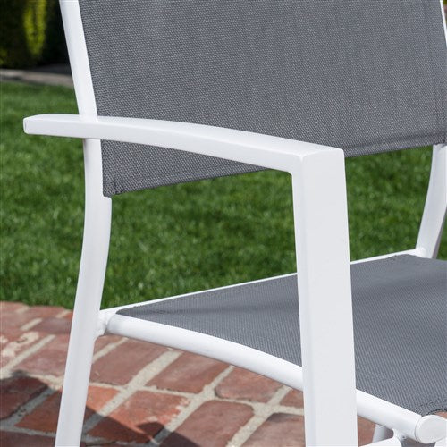 Hanover - Naples 7pc: 6 Aluminum Sling Chairs, 63x35" Aluminum Slat Table - White/Gray-United Backyard