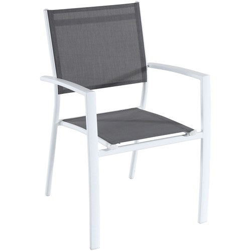 Hanover - Naples 7pc: 6 Aluminum Sling Chairs, 63x35" Aluminum Slat Table - White/Gray-United Backyard