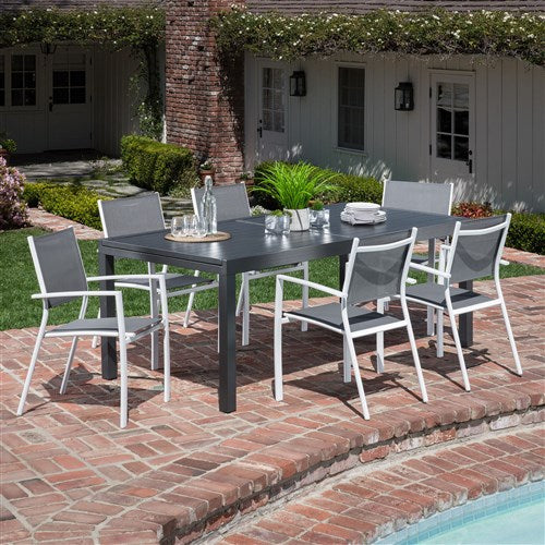 Hanover - Naples 7pc: 6 Aluminum Sling Chairs, Aluminum Extension Table - White/Gray-United Backyard
