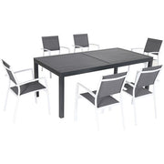 Hanover - Naples 7pc: 6 Aluminum Sling Chairs, Aluminum Extension Table - White/Gray-United Backyard