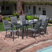 Hanover - Naples 7pc: 6 High Back Padded Sling Chairs, Aluminum Extension Table - Gray/Gray-United Backyard