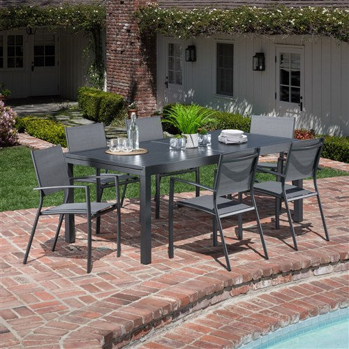 Hanover - Naples 7pc Dining Set: 6 Sling Back Chairs, 1 Aluminum Table - Aluminum-United Backyard