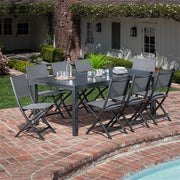 Hanover - Naples 9pc: 8 Aluminum Sling Folding Chairs, Aluminum Extension Table - Gray/Gray-United Backyard