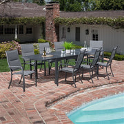 Hanover - Naples 9pc: 8 High Back Padded Sling Chairs, Aluminum Extension Table - Gray/Gray-United Backyard