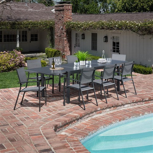 Hanover - Naples 9pc Dining Set: 8 Sling Back Chairs, 1 Aluminum Table - Aluminum-United Backyard