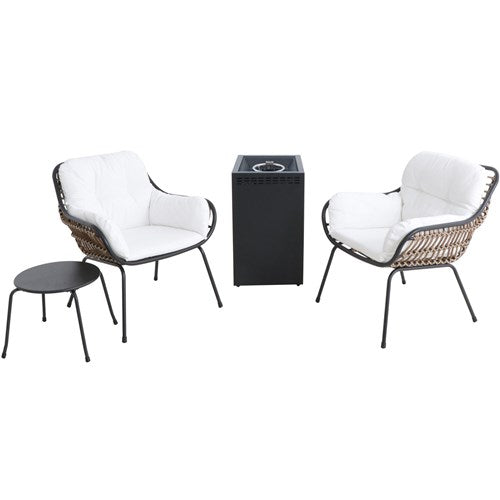 Hanover - Naya 4pc Fire Pit: 2 Chairs w/Pillows, Side Table, Gas Fire Pit - White/Gray-United Backyard
