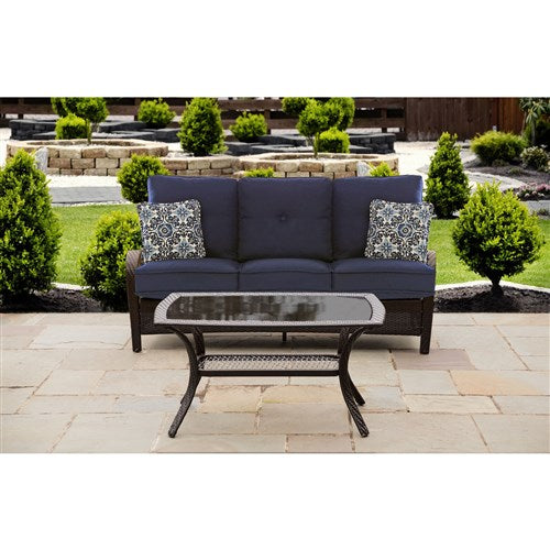 Hanover - Orleans 2pc Seating Set: Sofa and Coffee Table - Brown/Navy-United Backyard