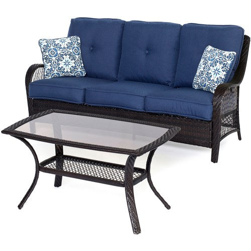 Hanover - Orleans 2pc Seating Set: Sofa and Coffee Table - Brown/Navy-United Backyard