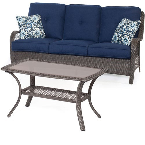 Hanover - Orleans 2pc Seating Set: Sofa and Coffee Table - Gray/Navy-United Backyard