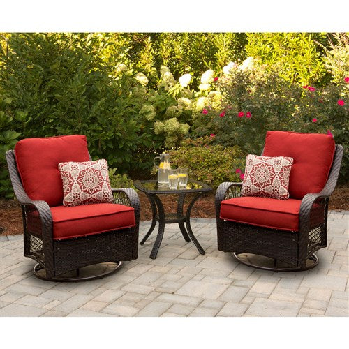 Hanover - Orleans 3pc Seating Set: 2 Swivel Gliders, 1 Side Table - Brown/Berry-United Backyard