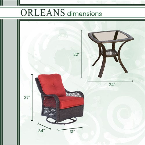 Hanover - Orleans 3pc Seating Set: 2 Swivel Gliders, 1 Side Table - Brown/Berry-United Backyard