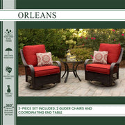 Hanover - Orleans 3pc Seating Set: 2 Swivel Gliders, 1 Side Table - Brown/Berry-United Backyard