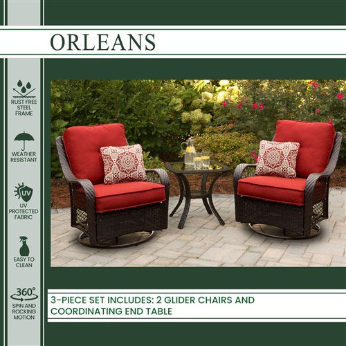 Hanover - Orleans 3pc Seating Set: 2 Swivel Gliders, 1 Side Table - Brown/Berry-United Backyard