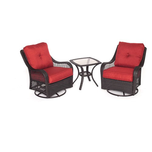 Hanover - Orleans 3pc Seating Set: 2 Swivel Gliders, 1 Side Table - Brown/Berry-United Backyard