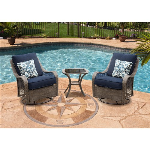 Hanover - Orleans 3pc Seating Set: 2 Swivel Gliders, 1 Side Table - Gray/Navy-United Backyard