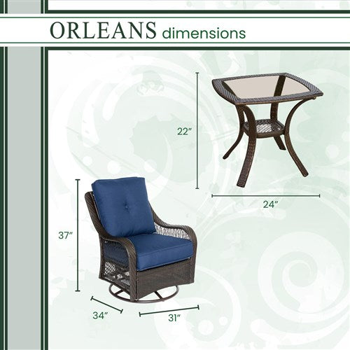 Hanover - Orleans 3pc Seating Set: 2 Swivel Gliders, 1 Side Table - Gray/Navy-United Backyard