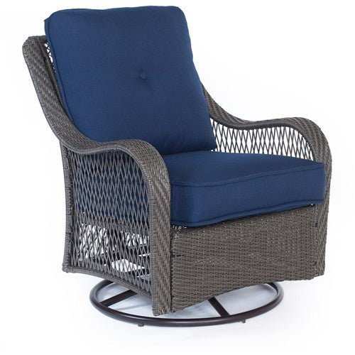 Hanover - Orleans 3pc Seating Set: 2 Swivel Gliders, 1 Side Table - Gray/Navy-United Backyard