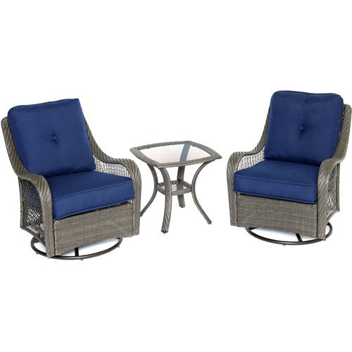 Hanover - Orleans 3pc Seating Set: 2 Swivel Gliders, 1 Side Table - Gray/Navy-United Backyard